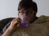 Nate drinking out of his cup.  Notice it says diva!